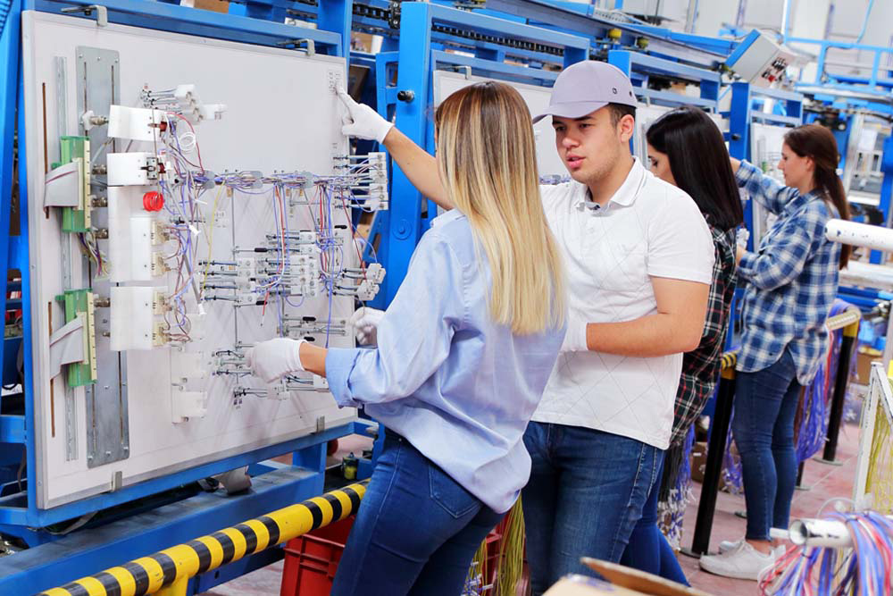 Technicians assembling custom wire harnesses at Affiliated Products manufacturing facility in Mayville, Wisconsin Technicians assembling custom wire harnesses at Affiliated Products manufacturing facility in Mayville, Wisconsin